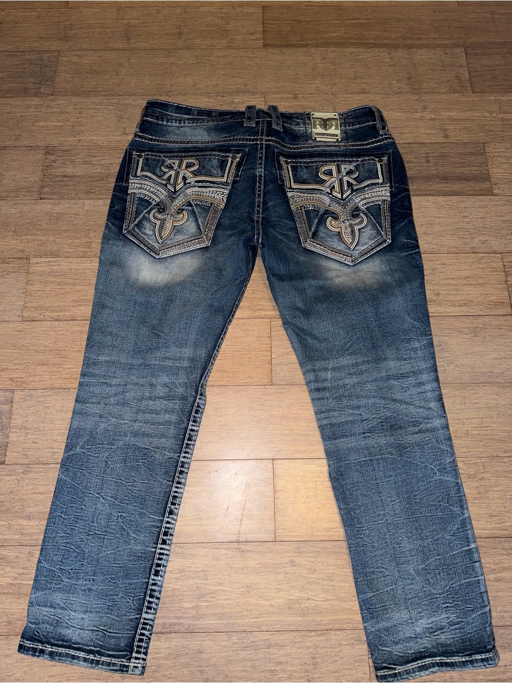 Rock Revival Dark Blue Embroidered Back Pocket Jeans